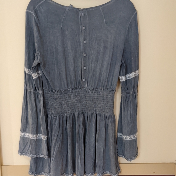 POL Size Medium Stretch Boho Distressed Long Tunic Blue Gray - Picture 8 of 9